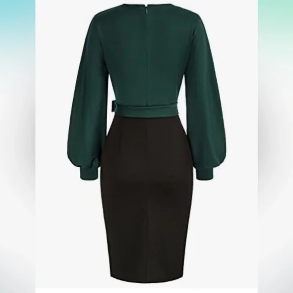 Grace Karin black green elegant career dress size L - Picture 2 of 5